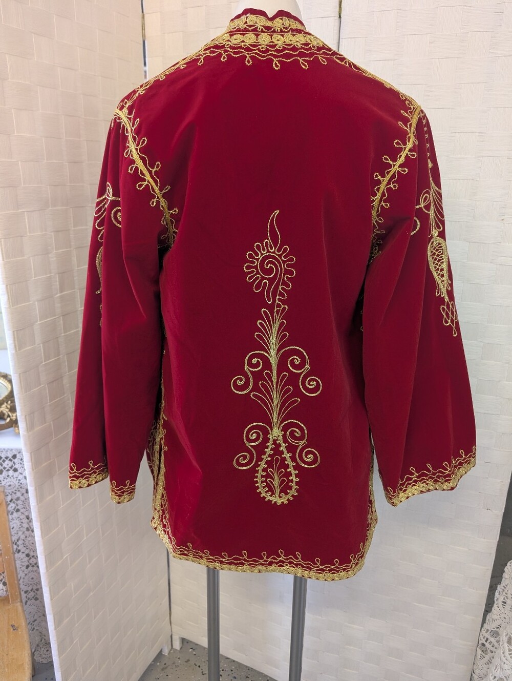 Vintage Jacket Red Velvet Jacket Gold Trim 1960s Unisex - Picture 2 of 7